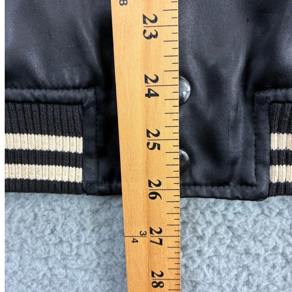 AllSaints Matsu Varsity Bomber Jacket Mens XS Black White Striped Trim Snap